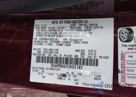 2012 Ford Fusion Se из США, поврежденный, VIN 3FAHP0HA7CR431182